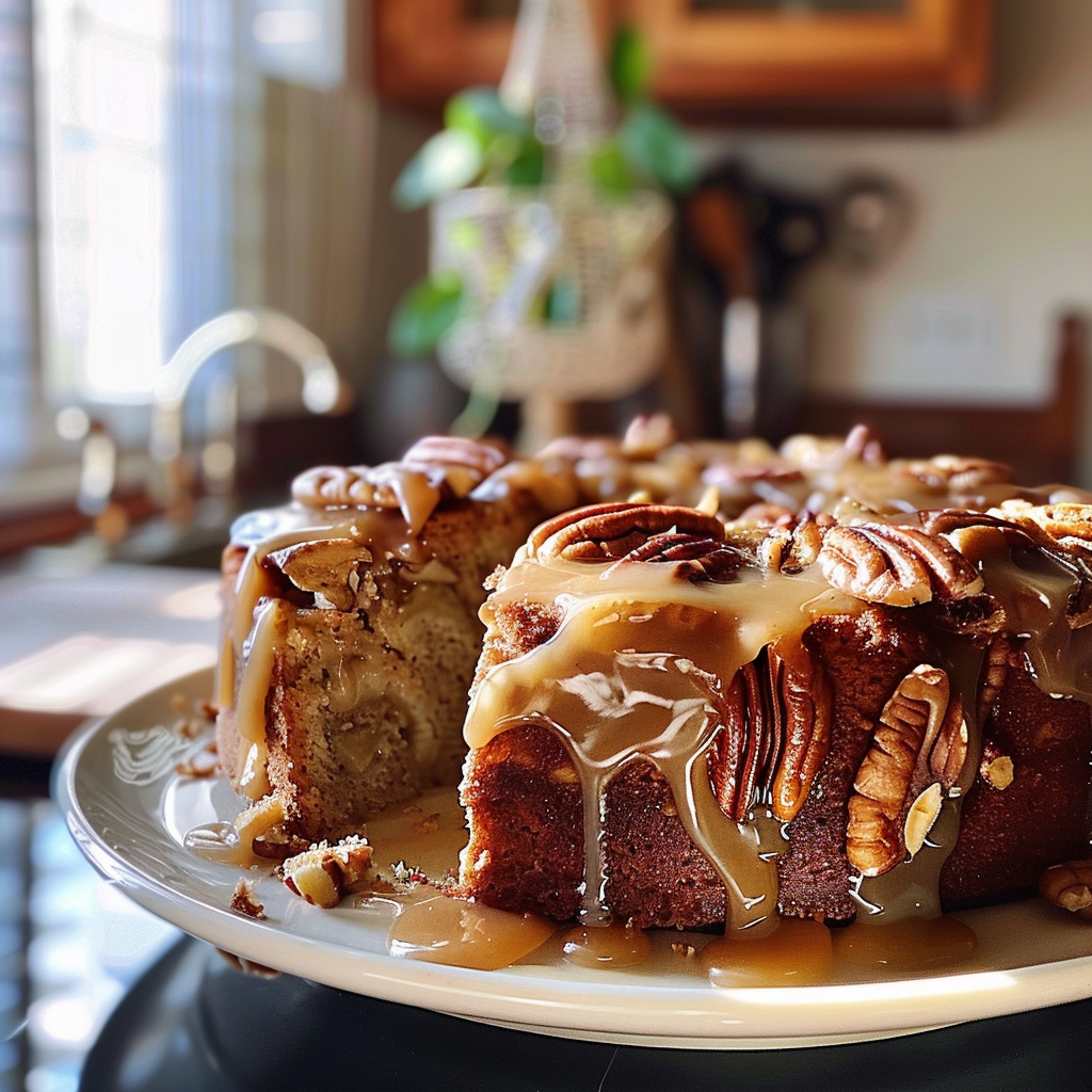 Apple Pecan Cake With Caramel Glaze