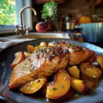 Bourbon Peach Roasted Salmon Dish