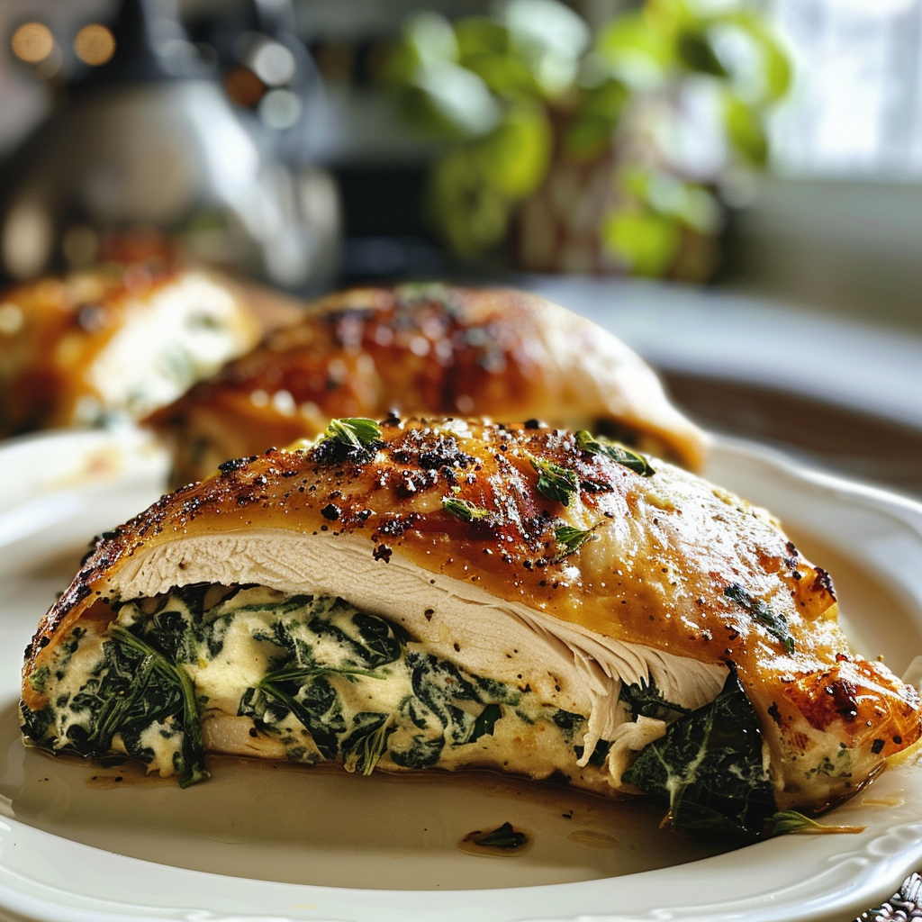 Spinach Stuffed Chicken on a Plate