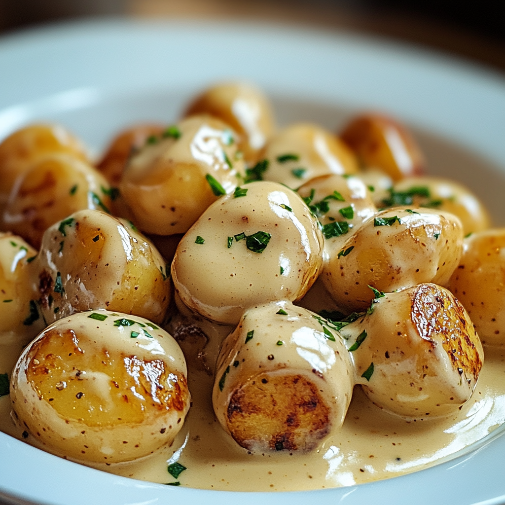 Creamy Garlic Sauce Baby Potatoes