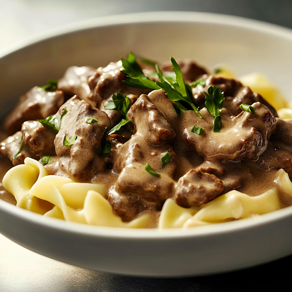 Creamy Beef Stroganoff with Egg Noodles