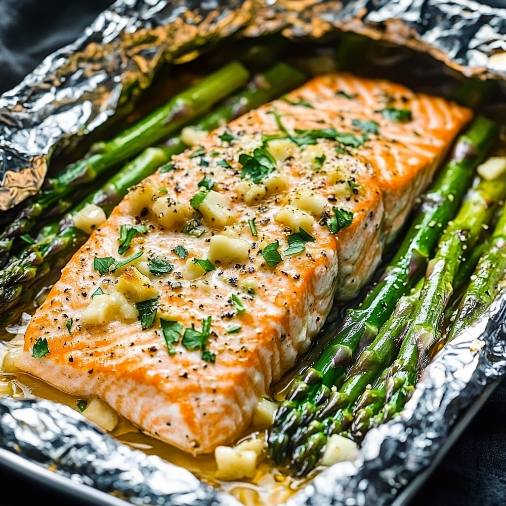 Baked Salmon in Foil with Asparagus