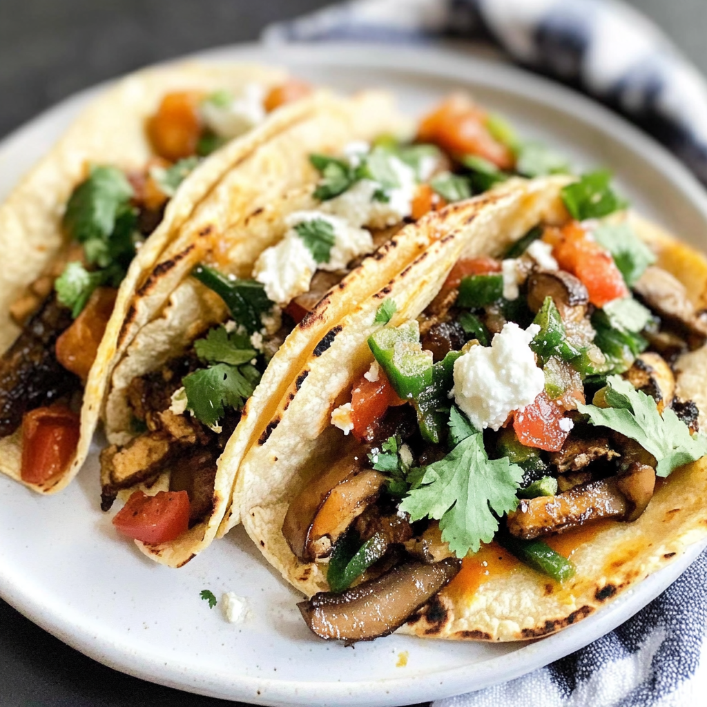 Poblano and Mushroom Tacos with Goat Cheese