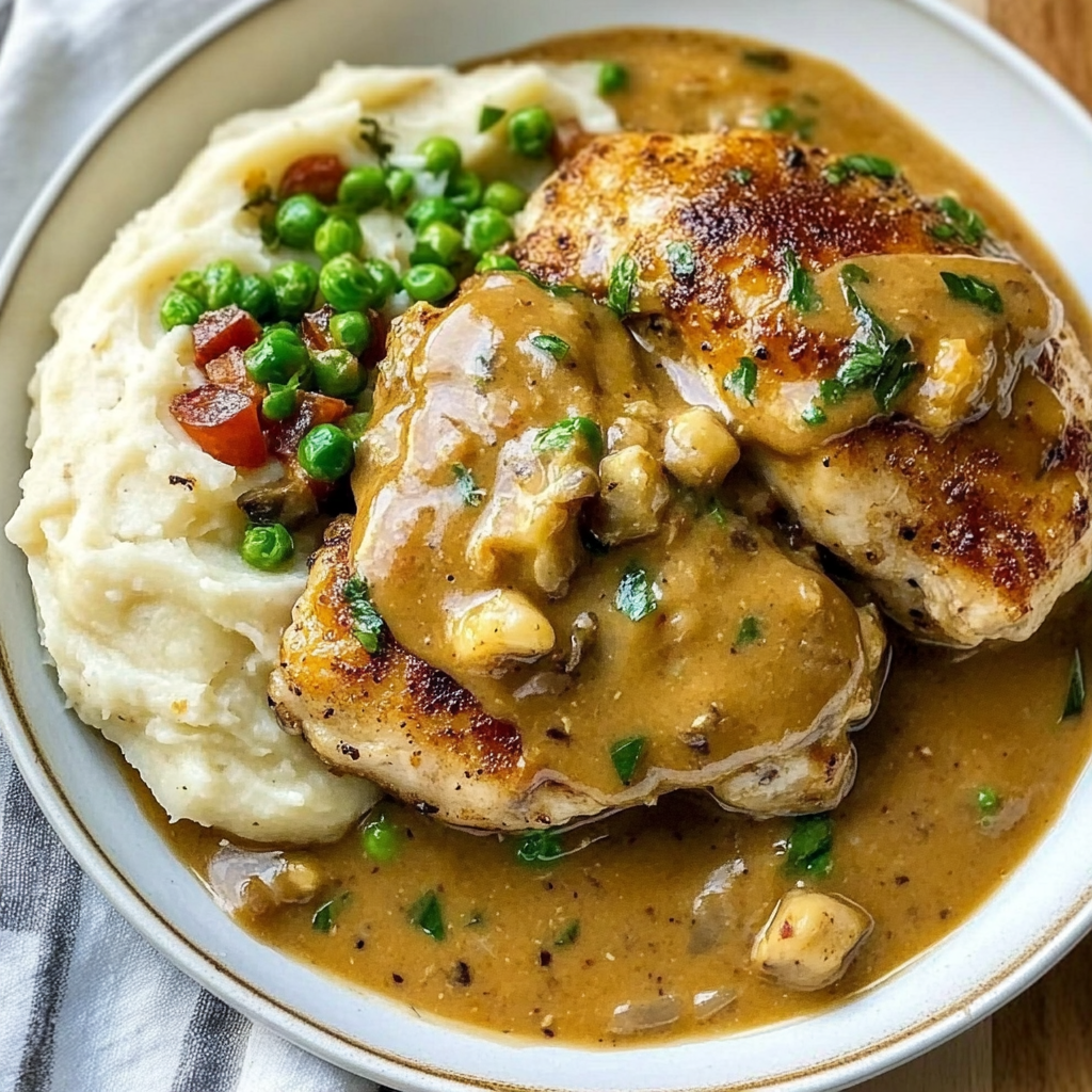 Creamy Garlic Chicken with Mashed Potatoes