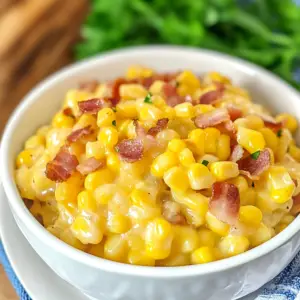 Easy Slow Cooker Cheddar Corn with Bacon