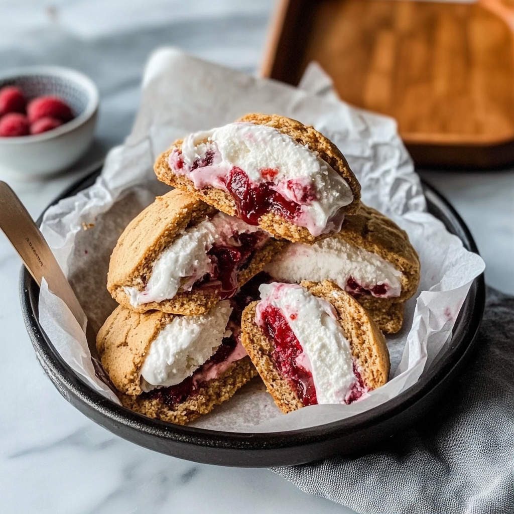 Rhubarb Ice Cream Sandwiches with Oat Cookies