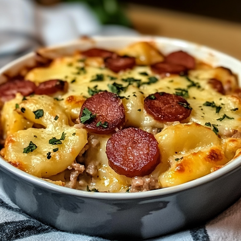 Crockpot Pierogi Casserole with Kielbasa