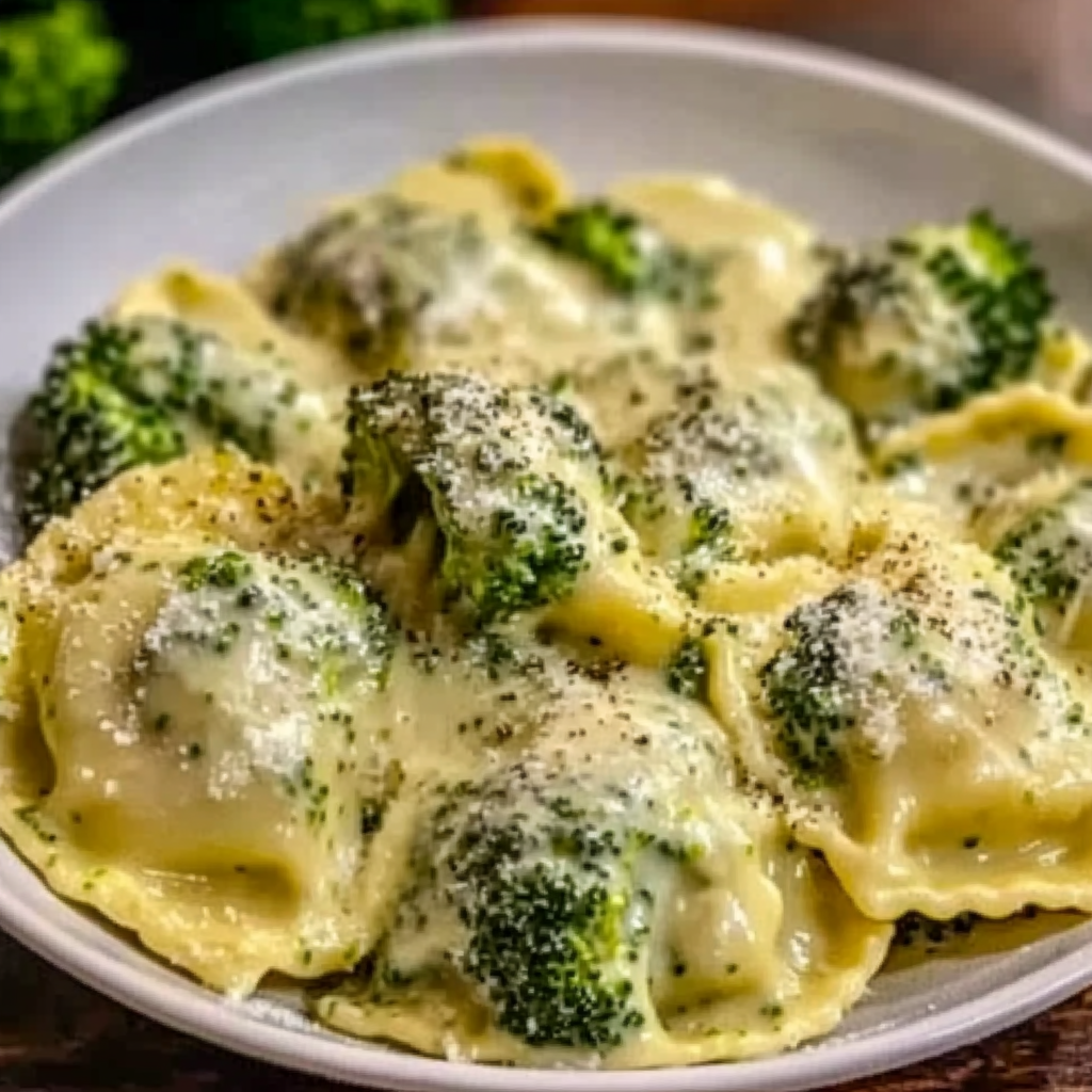 Creamy Date Night Broccoli Alfredo Ravioli
