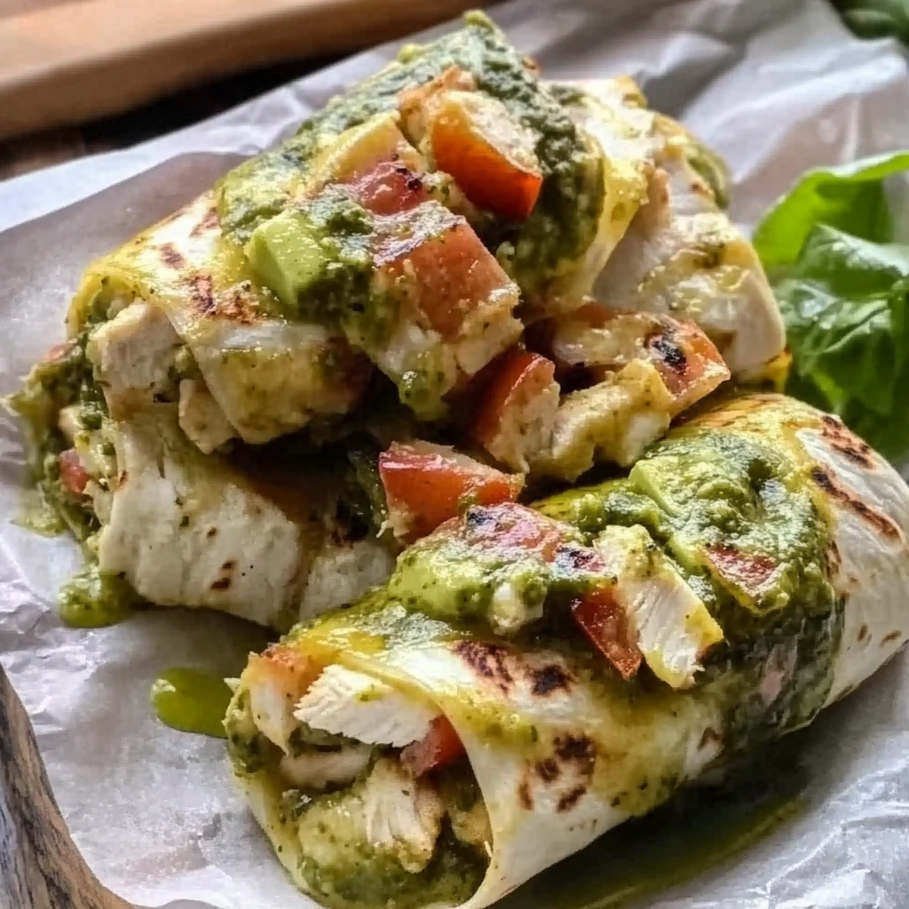 Pesto Chicken and Avocado Bacon Salad Wraps