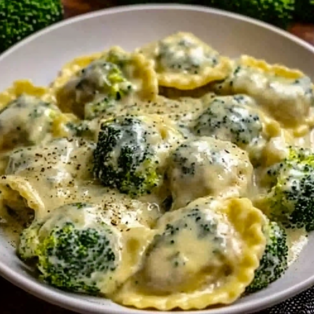 Creamy Date Night Broccoli Alfredo Ravioli