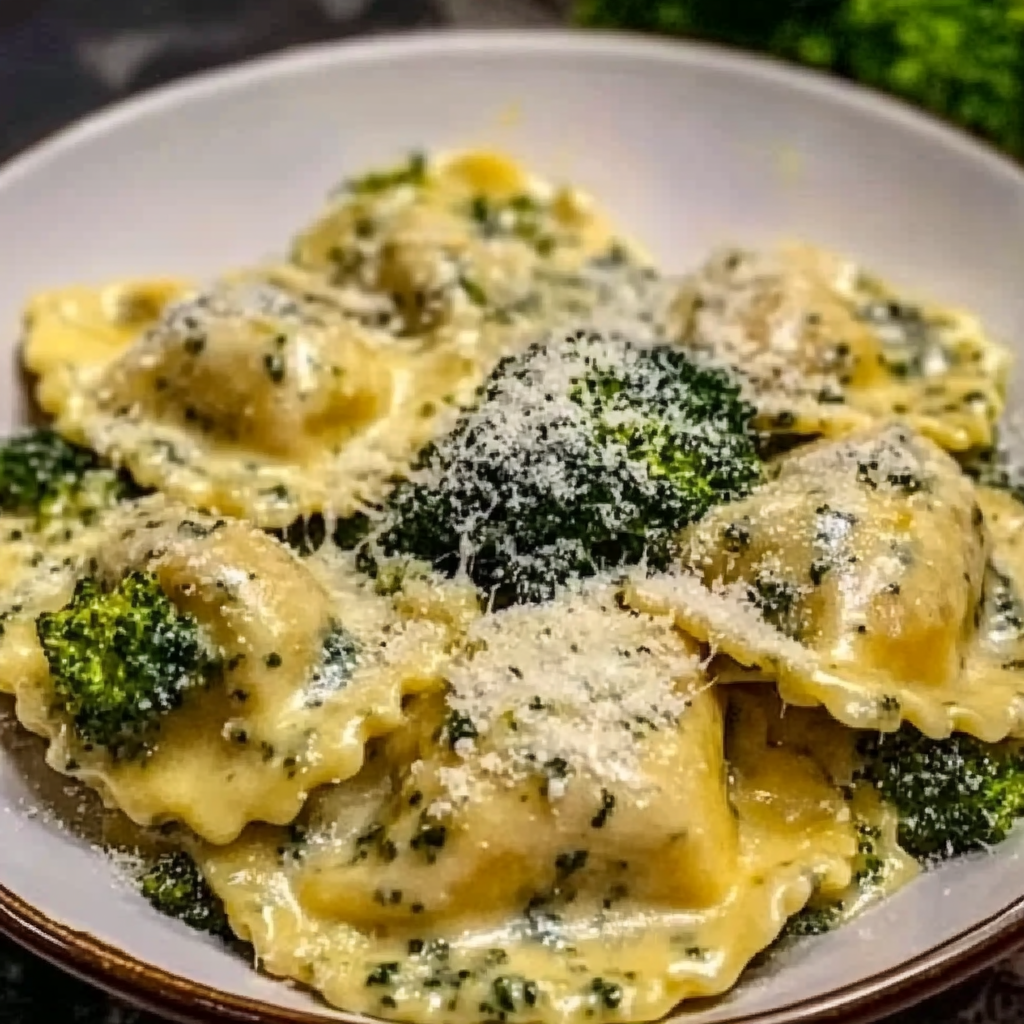 Creamy Date Night Broccoli Alfredo Ravioli