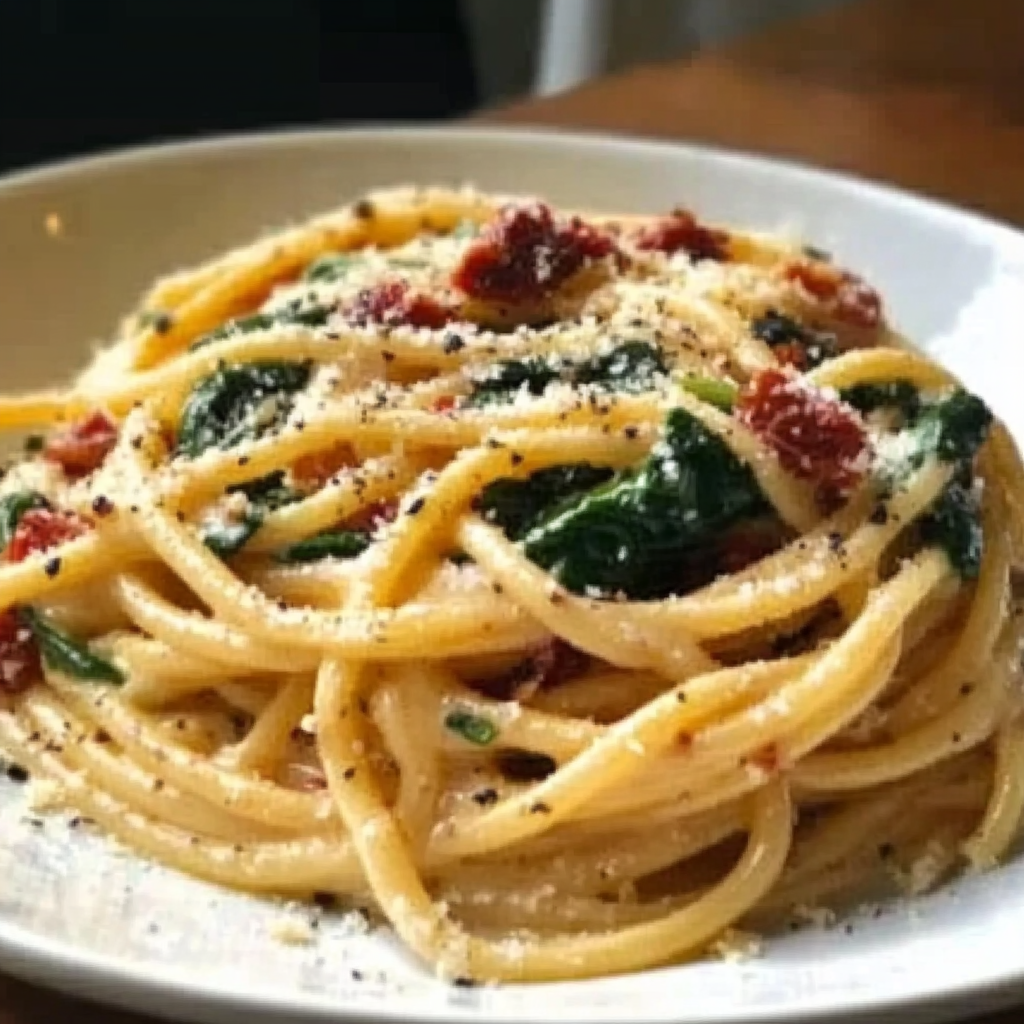 Creamy Spaghetti & Spinach with Sun-Dried Tomato Sauce