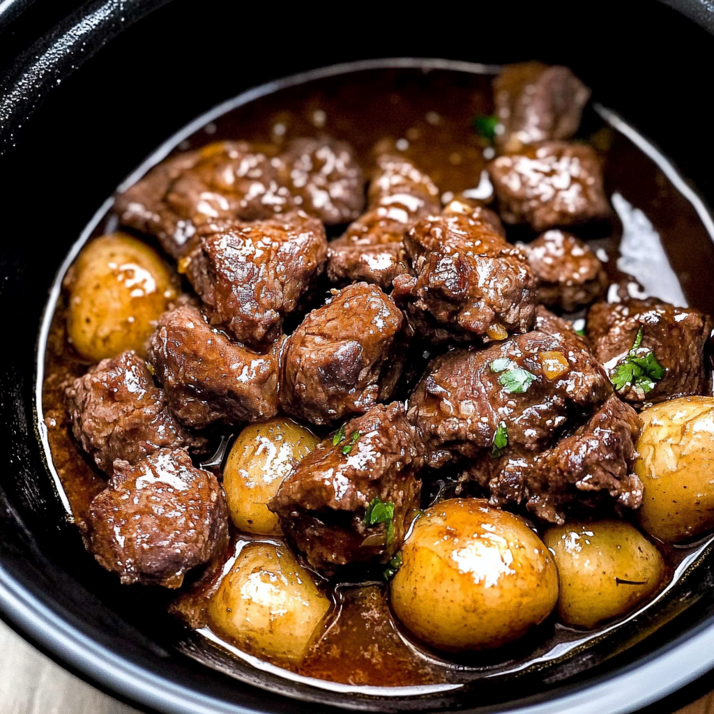 Crockpot Garlic Butter Beef Bites with Potatoes