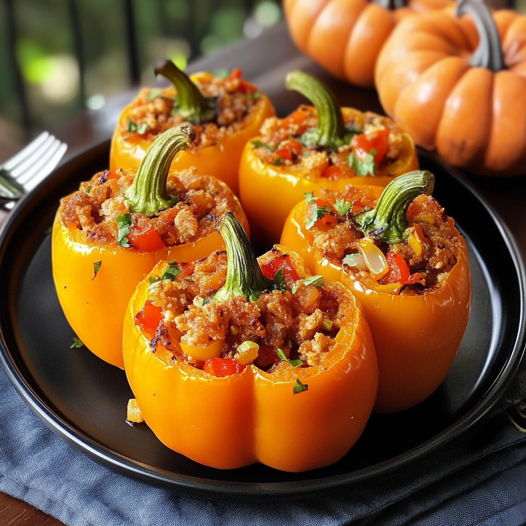 Jack-O’-Lantern Stuffed Peppers