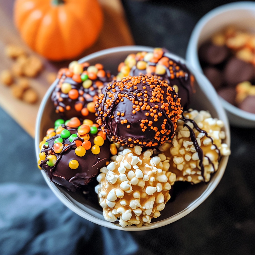 Chocolate Halloween Popcorn Balls Treats