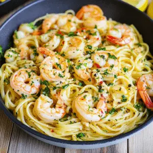 Lemon Fettuccine with Garlic Shrimp Recipe