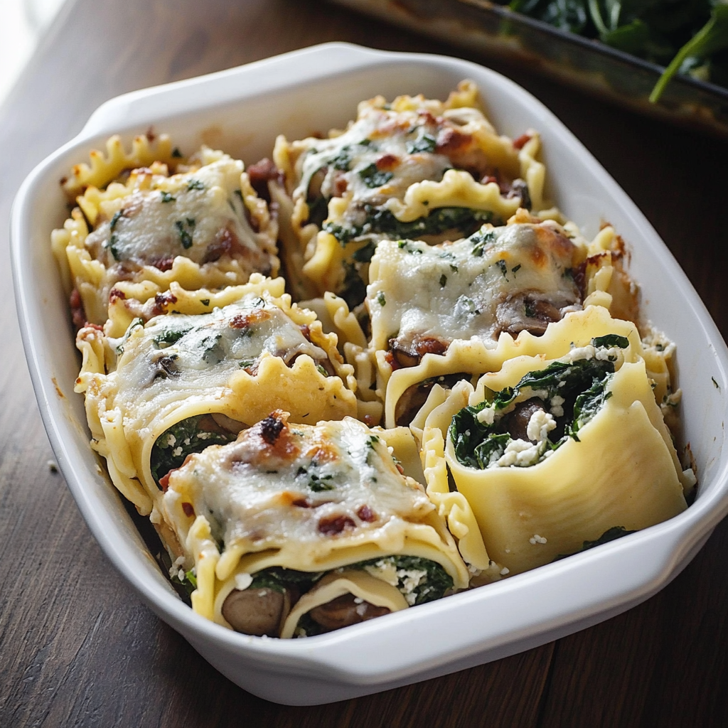 Mushroom and Spinach Lasagna Roll Ups Recipe