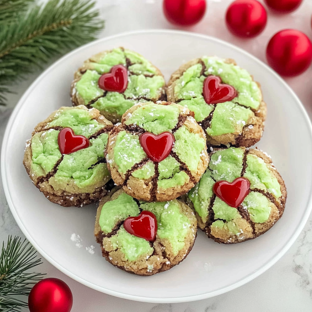 Grinch Heart Cake Mix Cookies